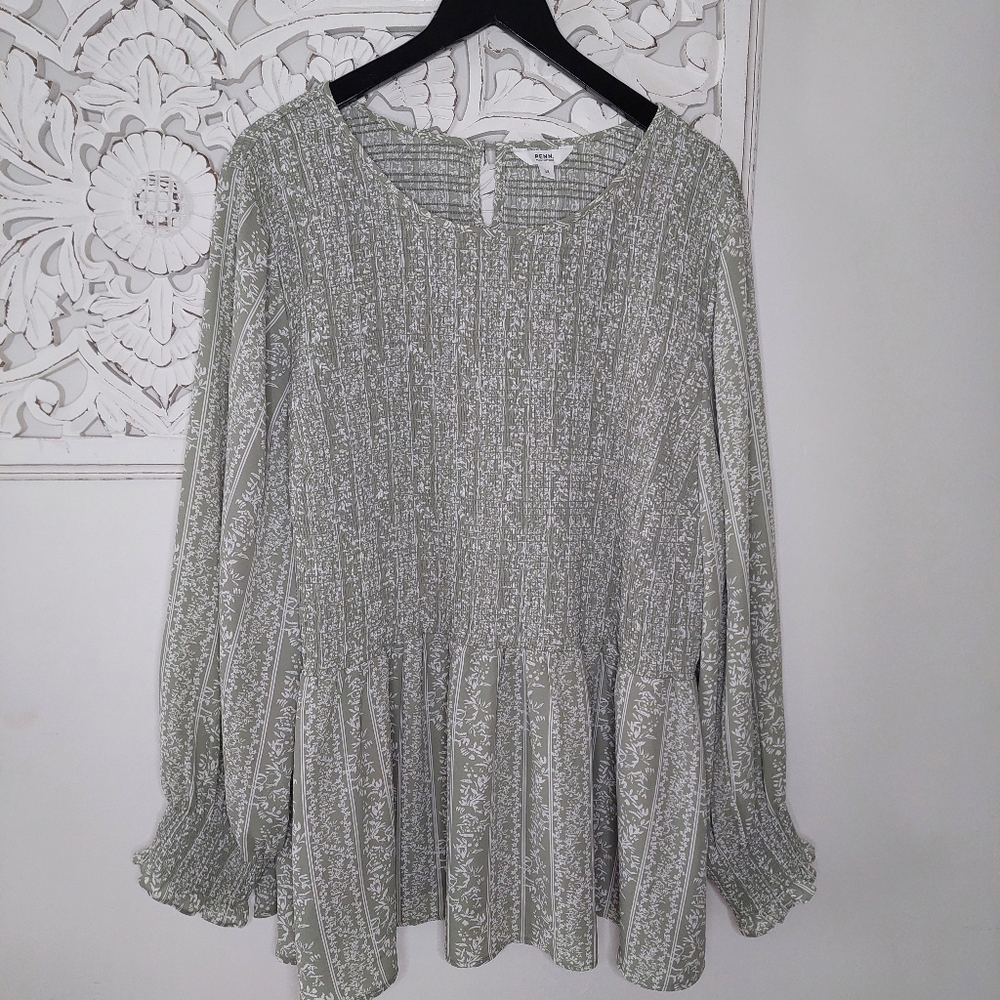 Penningtons Smocked Seagrass Printed Long Sleeve Blouse